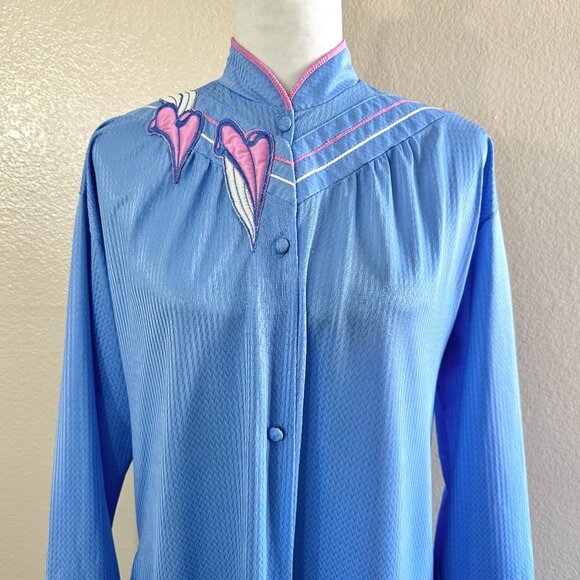 Vanity Fair Vintage 80s Blue Maxi Long Button NightGown - Picture 2 of 7
